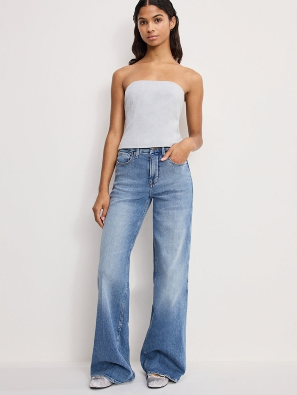 NWT Good American Good Skate Wide Leg Jeans Style GSL802T Size 28